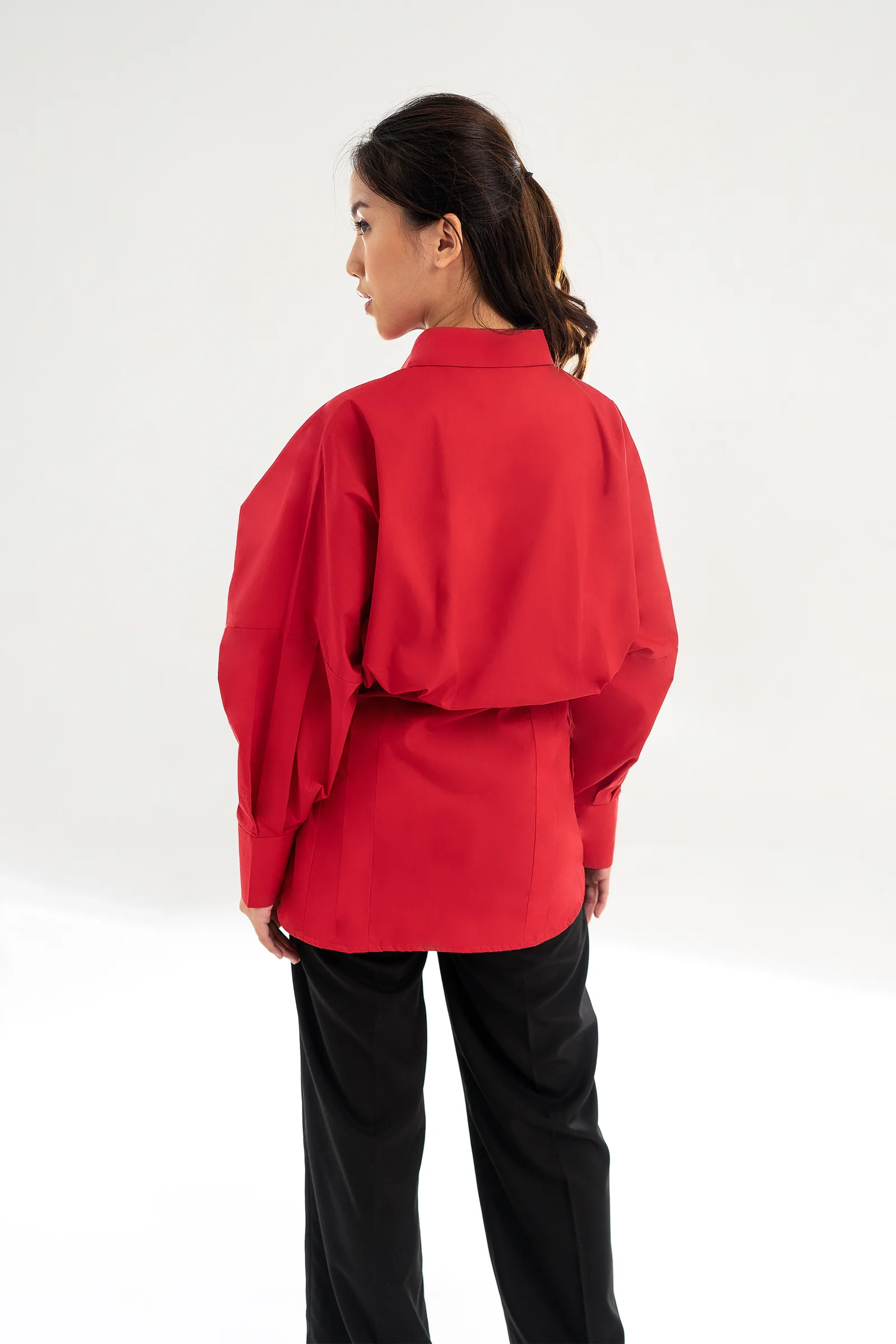 Red Amelia Poplin Shirt, photo 2 of 5