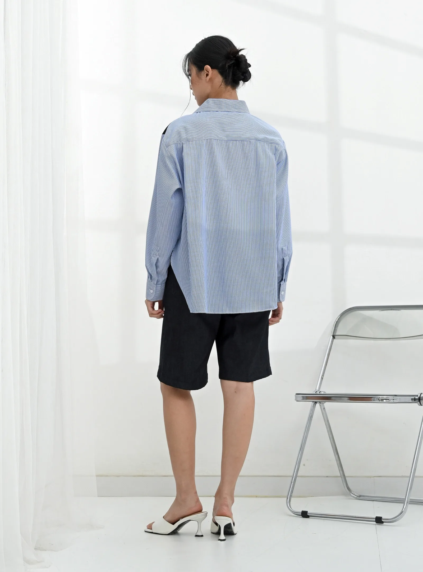Black Mela Two Tone Blue Stripe Oxford Shirt, photo 4 of 6