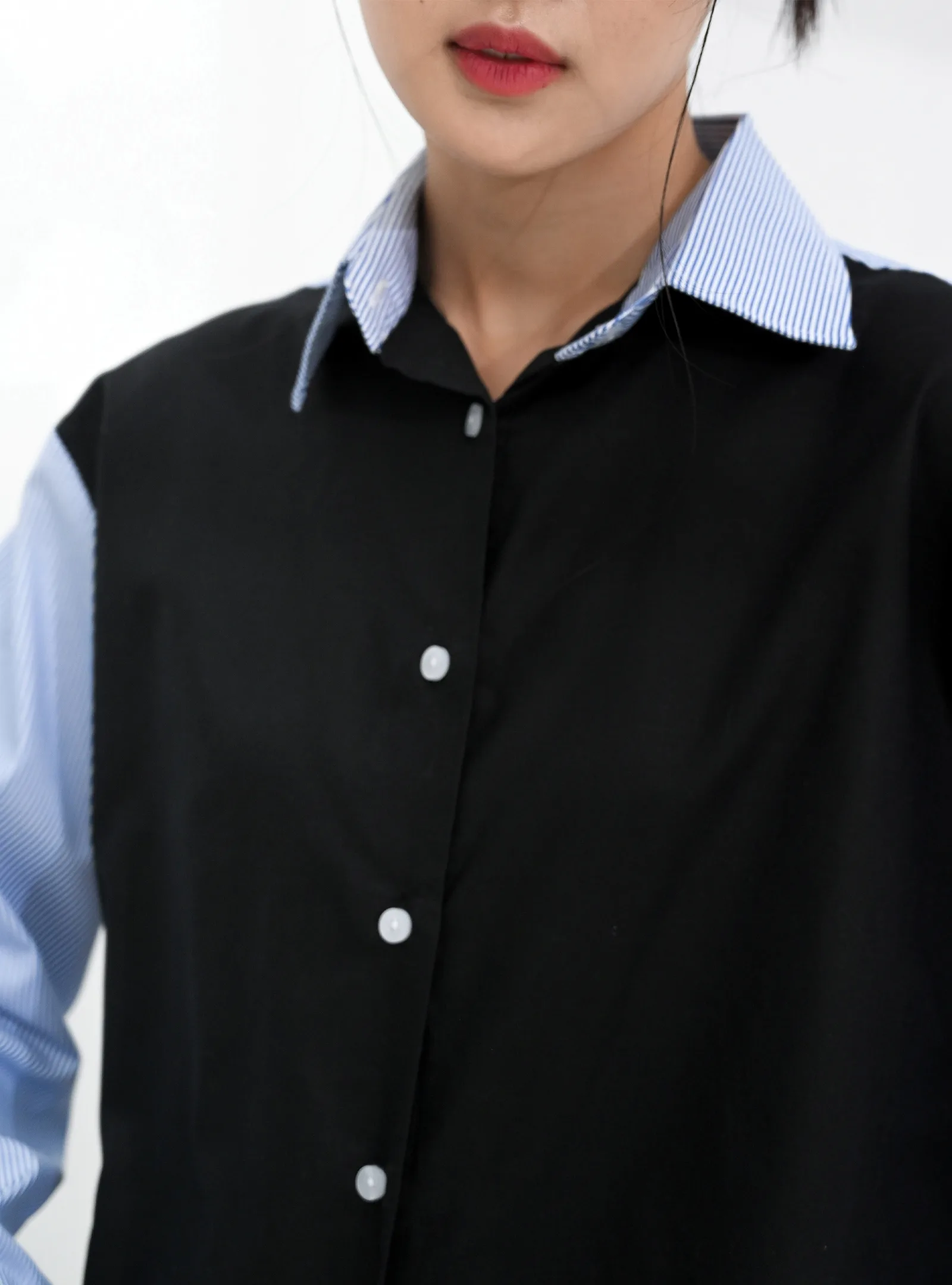Black Mela Two Tone Blue Stripe Oxford Shirt, photo 5 of 6