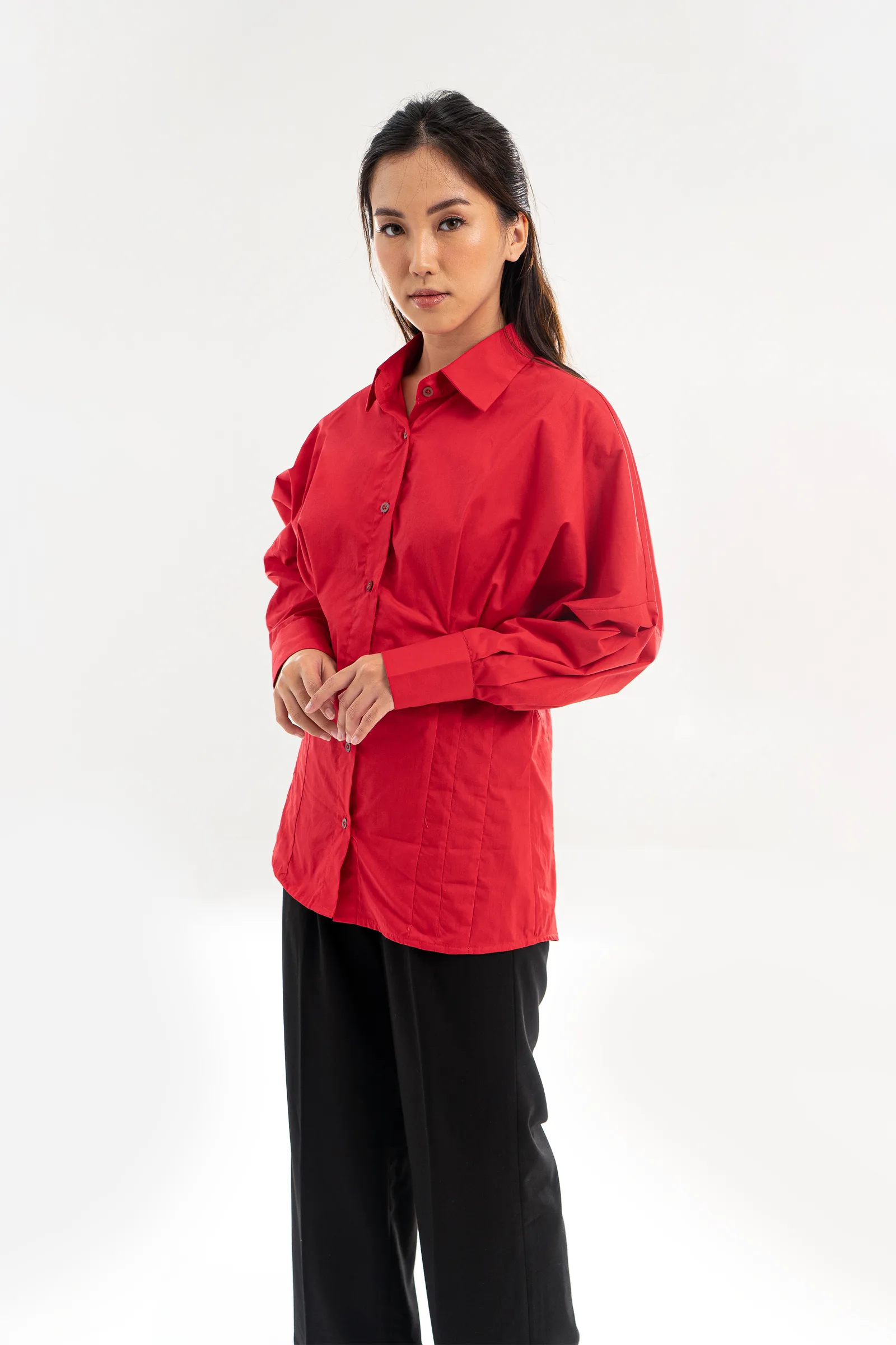 Red Amelia Poplin Shirt, photo 4 of 5