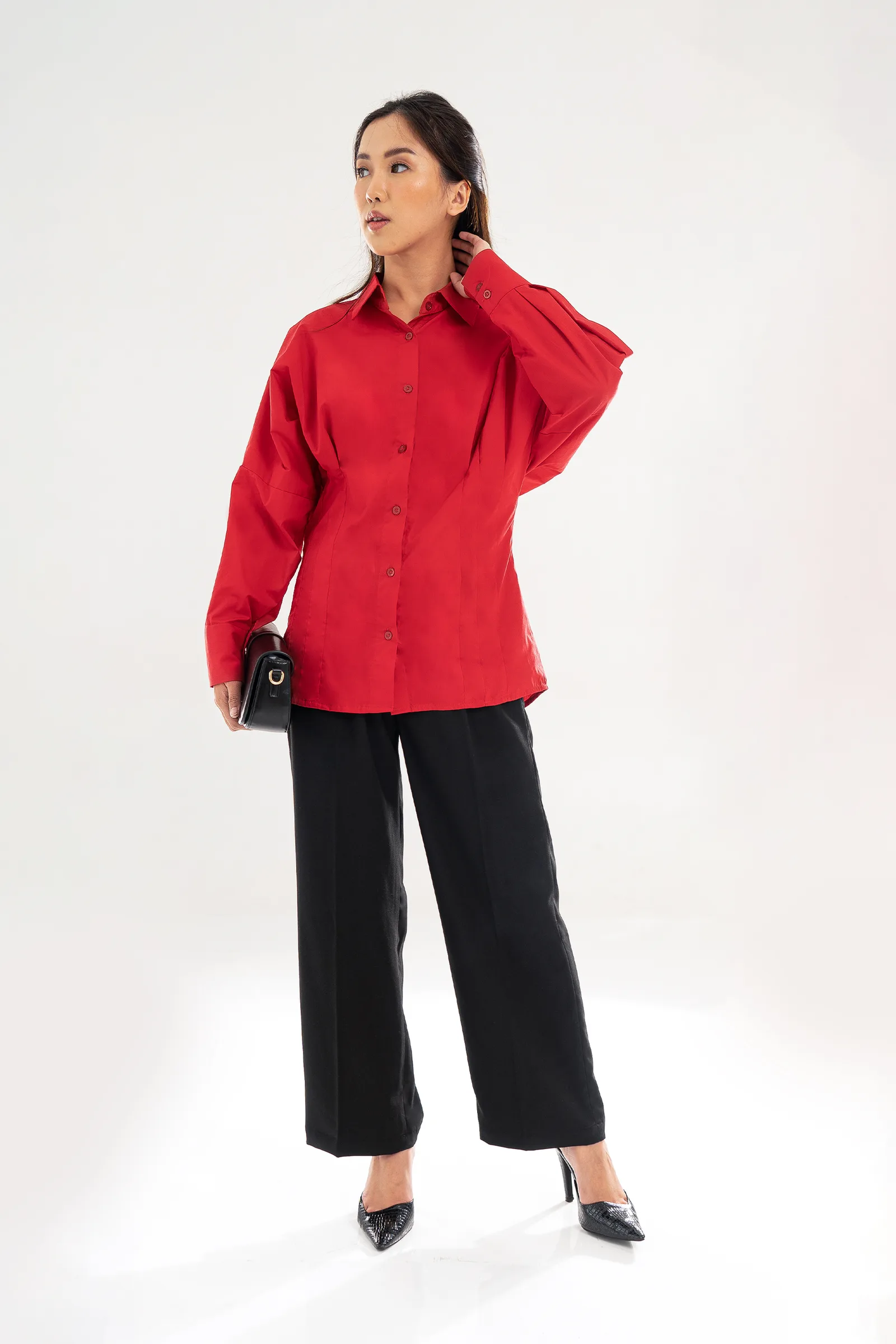 Red Amelia Poplin Shirt, photo 3 of 5