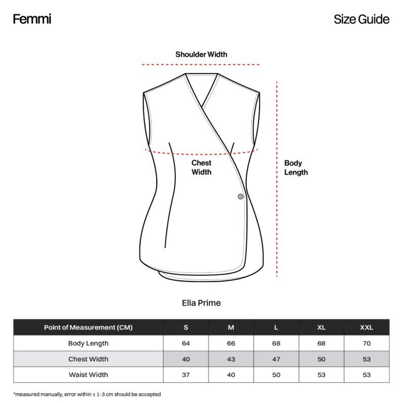 Size guide for Black Ella Vest Prime